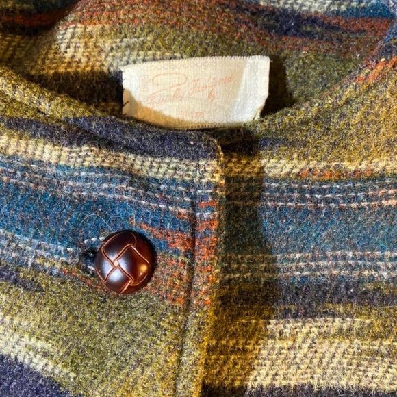 Vintage Wool Chimayo Style Aztec Poncho South Western Blanket Cape Jacket - Picture 3 of 4